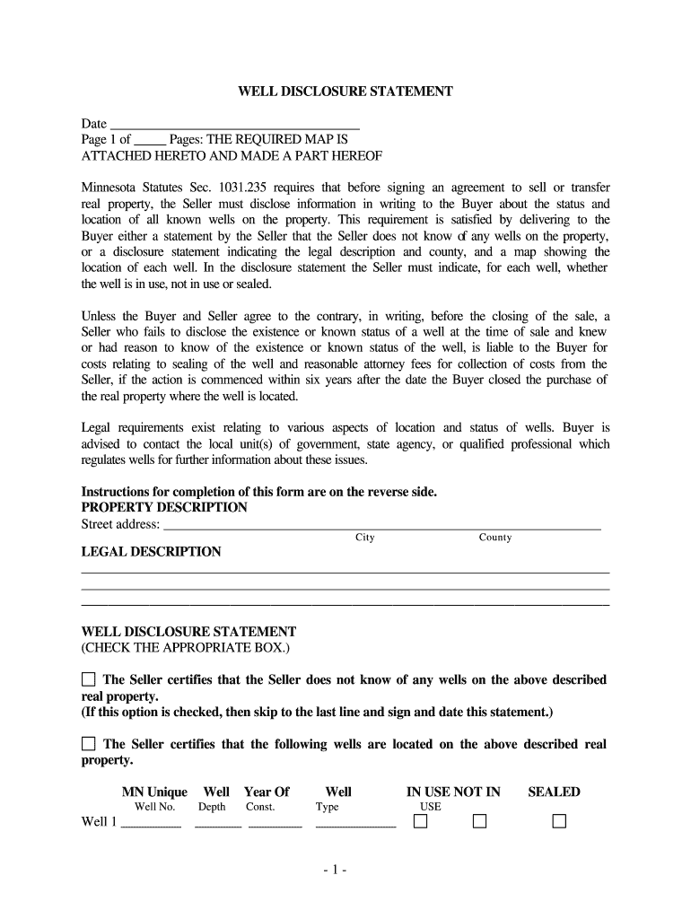 Minnesota Well Disclosure Statement  Form