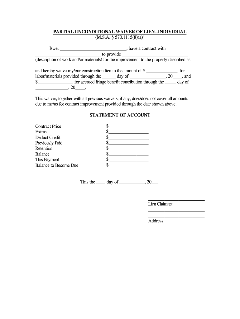 Unconditional Waiver of Lien  Form