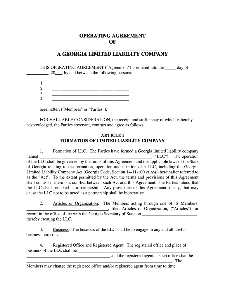 Georgia Limited Liability Company LLC Operating Agreement  Form
