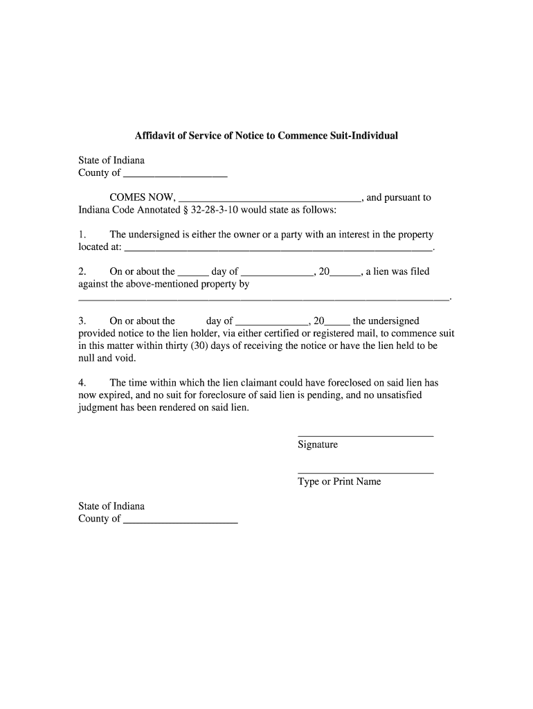 Affidavit of Service Indiana  Form