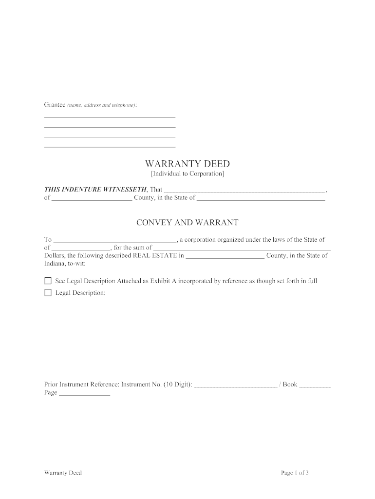 Warranty Deed Indiana  Form