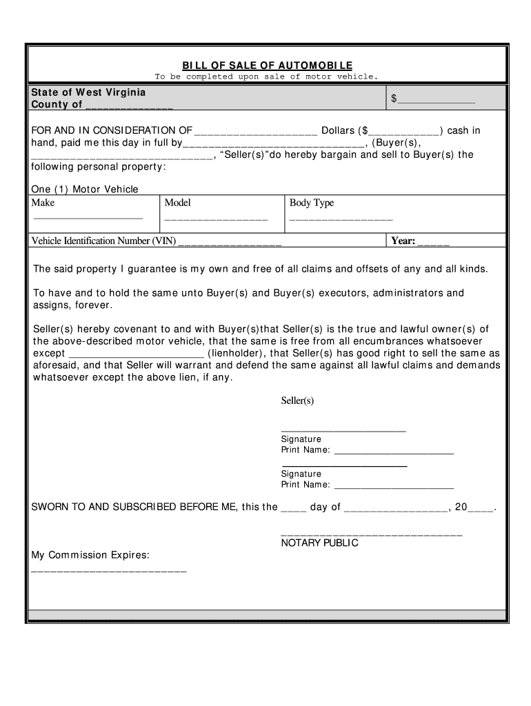 Bill of Sale Virginia  Form