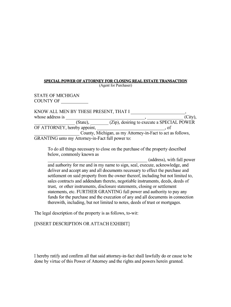 Attorney Real Michigan  Form