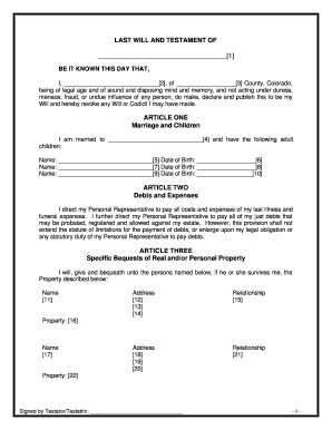 Last will and testament colorado  Fill Out and Sign Printable PDF  