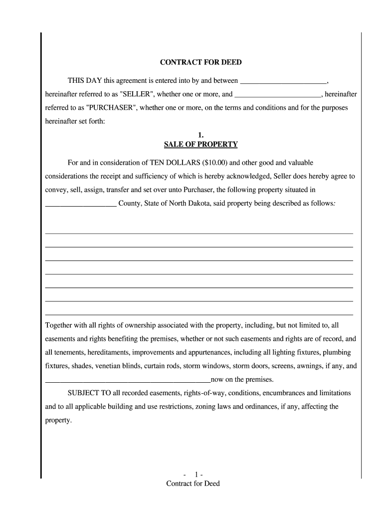 Contract for Deed North Dakota  Form