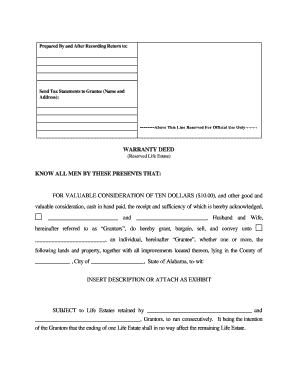 Life Estate Deed Alabama  Form