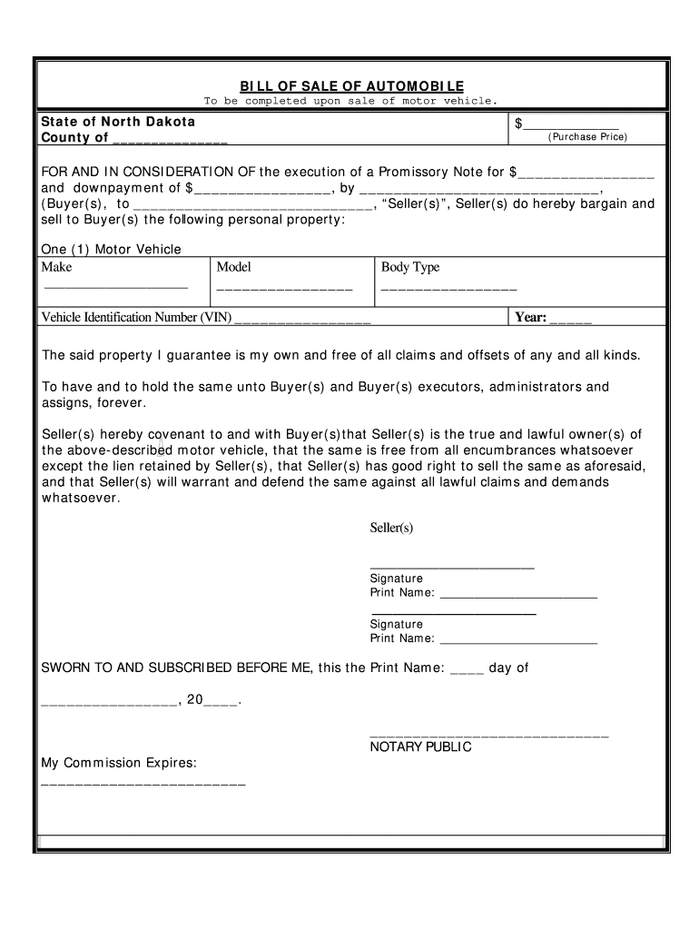 New Jersey Bill of Sale Car  Form