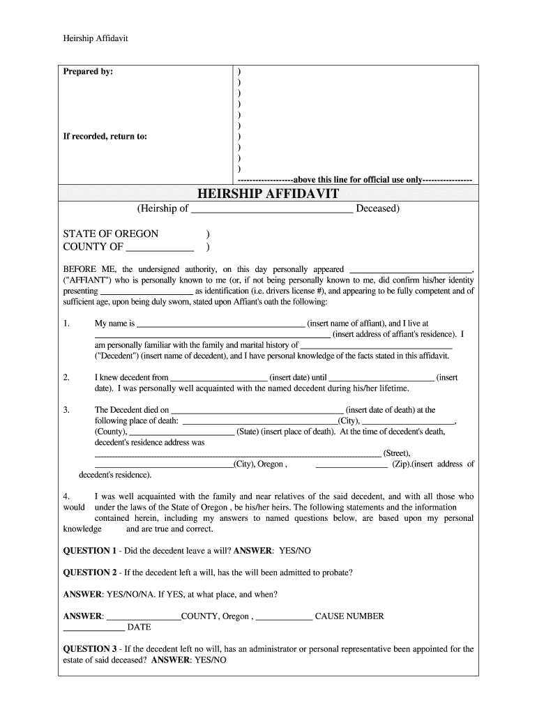 Affidavit of Heirship Oregon  Form