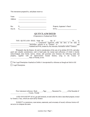 Florida Quit Claim Deed  Form