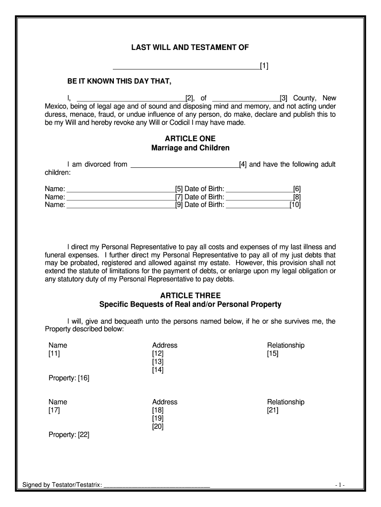 New Mexico Will PDF  Form