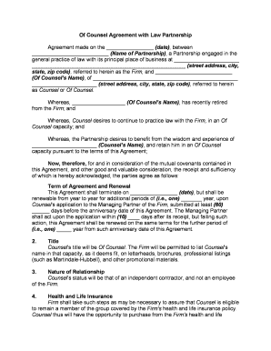 Of Counsel Agreement Template  Form