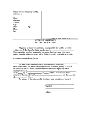 Rhode Island Notice of Lis Pendens  Form