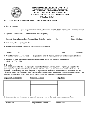 Limited Liability Company Articles Mn Form