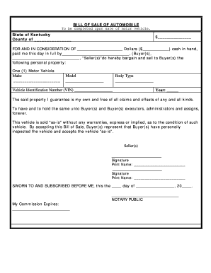 Bill of Sale Kentucky  Form