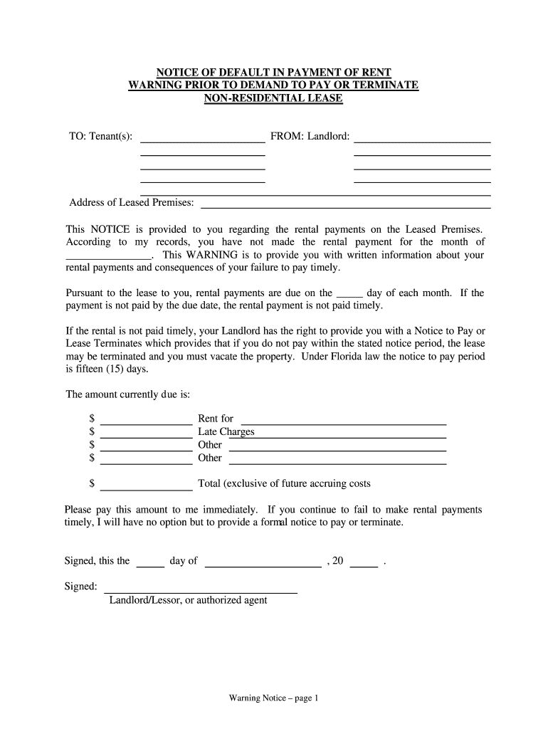 Past Due Rent Notice  Form