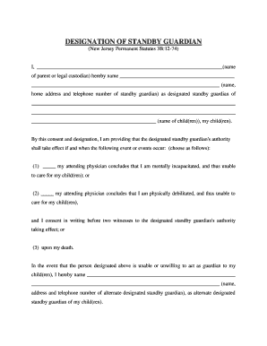 New Jersey Designation of Standby Guardian Statutory  Form