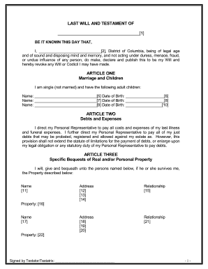 Example of a Will for a Single Person  Form