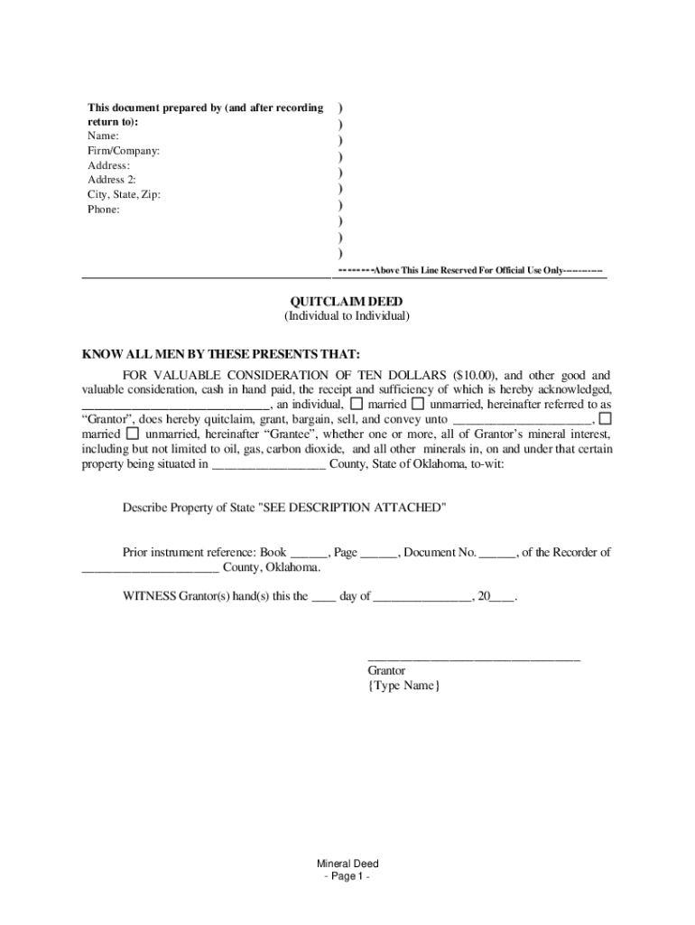 Oklahoma Mineral Deed Form