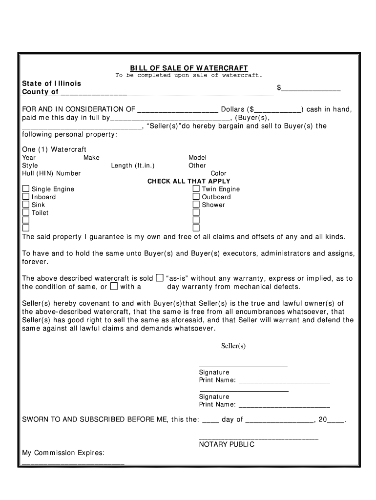 Illinois Boat Bill of Sale  Form