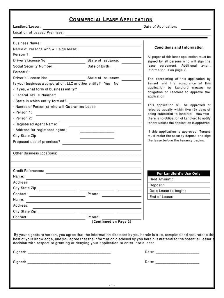 Texas Commercial Rental Lease Application Questionnaire  Form