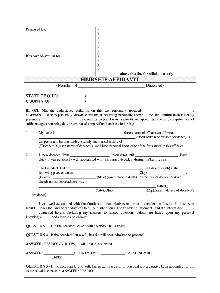 Affidavit of Heirship Ohio  Form
