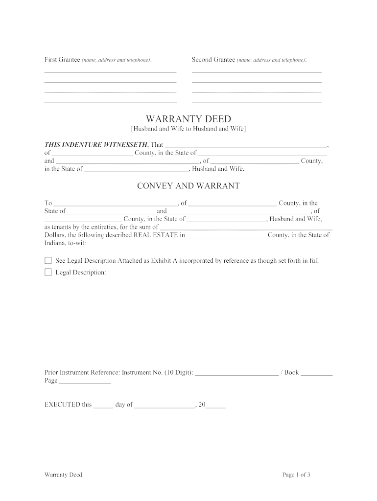 Get and Sign Indiana Warranty Deed from Husband and Wife to Husband and Wife  Form