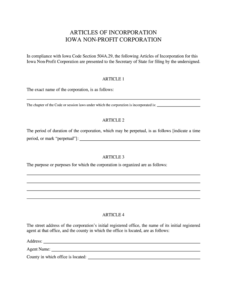 Articles of Incorporation Nonprofit  Form