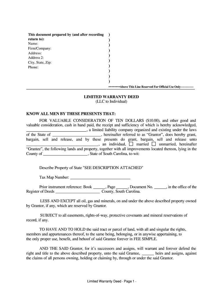 Limited Warranty Deed - Fill Out and Sign Printable PDF Template Within limited warranty agreement template