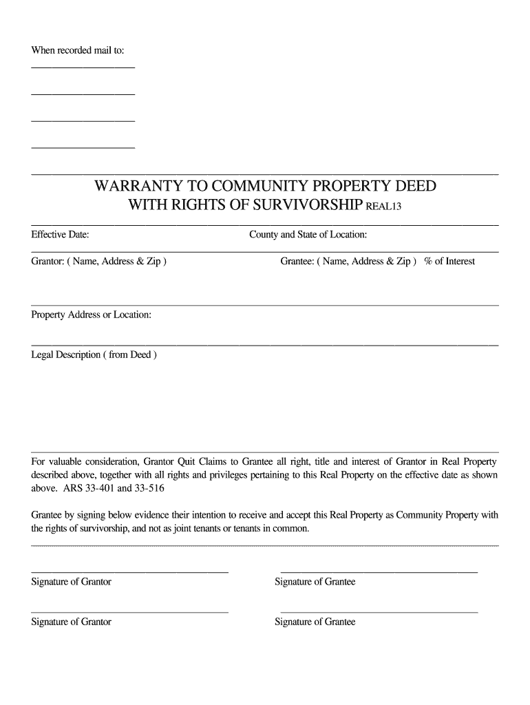 Arizona Warranty Deed to Community Property with Rights of Survivorship  Form