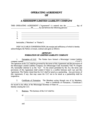 Mississippi Llc Operating Agreement Template