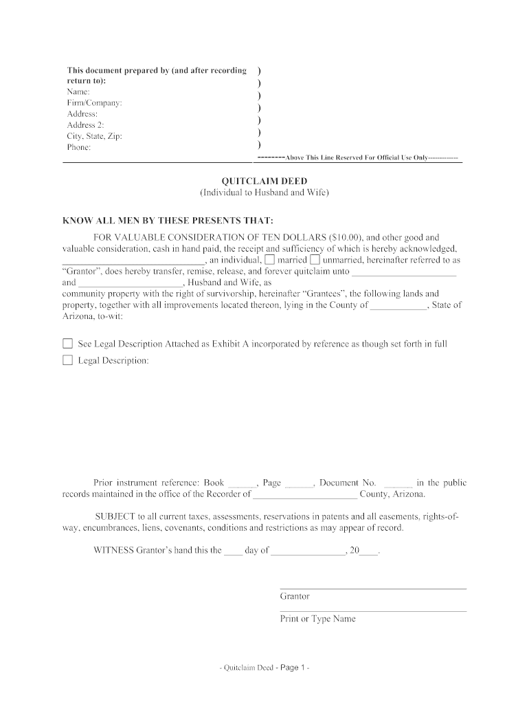 Arizona Quit Claim Deed  Form