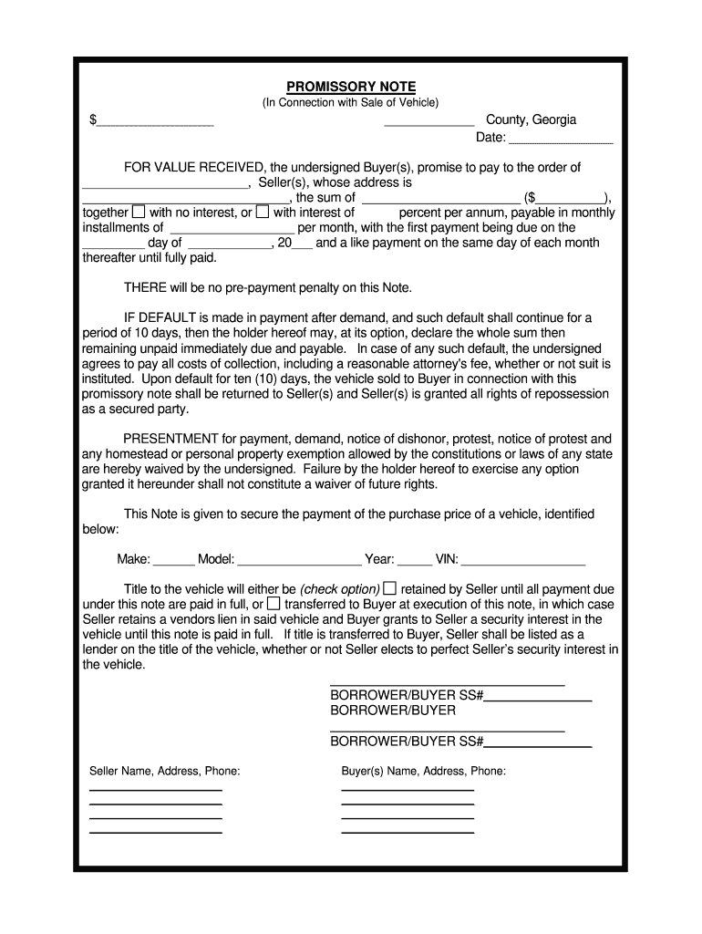 Promissory Note Template Georgia Fill Out And Sign Printable Pdf Template Signnow