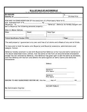 Missouri Bill of Sale  Form