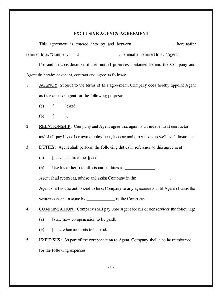 Agency Agreement  General  Form