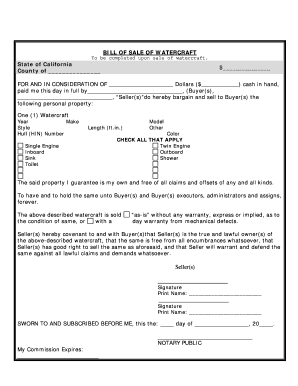 California Bill of Sale for WaterCraft or Boat  Form