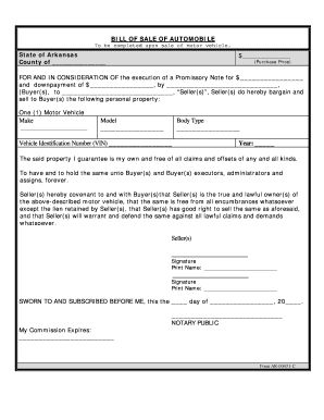 Arkansas Bill of Szle  Form