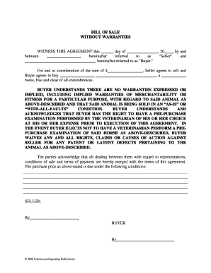 Equine Bill of Sale Form