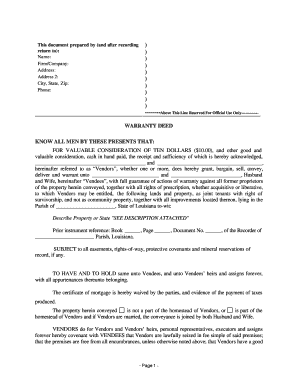 Joint Tenacy Louisiana Sample Deed Form