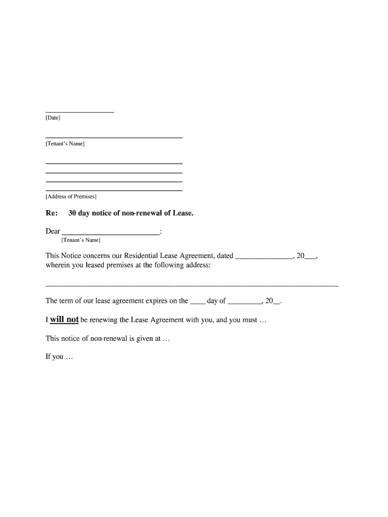 Tenant Non Renewal of Lease Template  Form