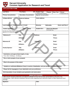 Harvard University Common Application for Research and Travel  Form
