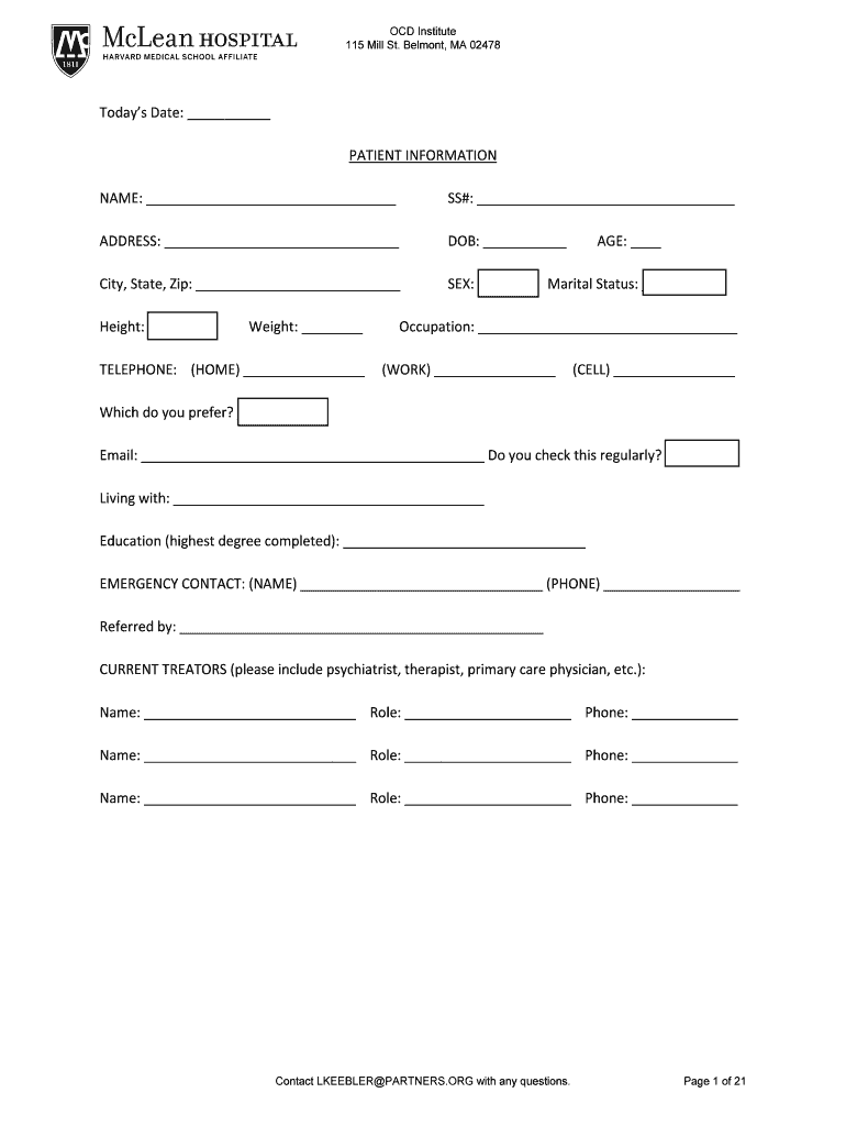 Download OCDI Application McLean Hospital Mclean Harvard  Form