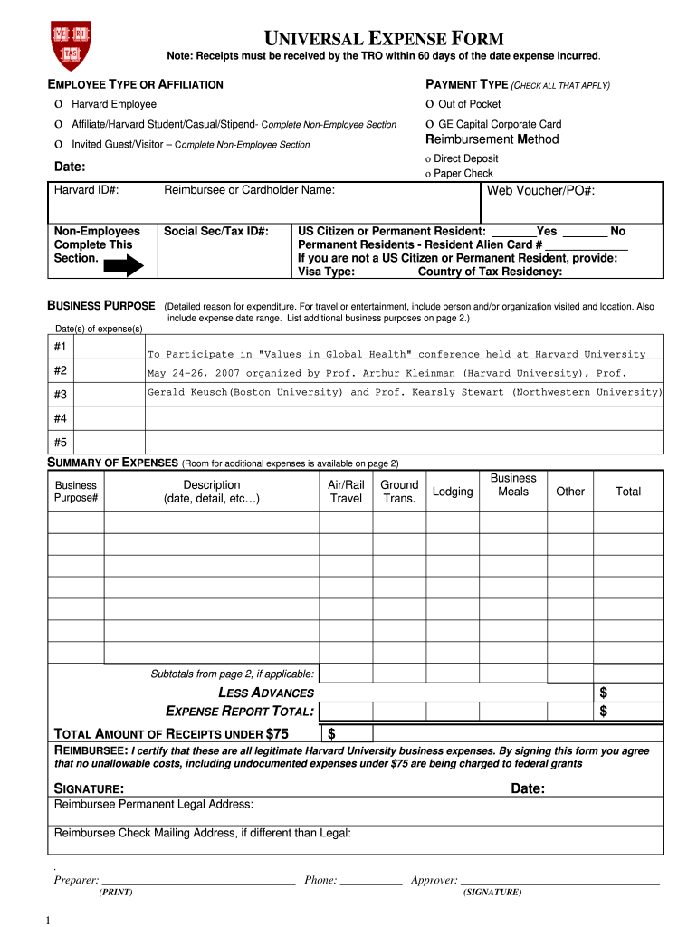 Harvard University Application Form PDF