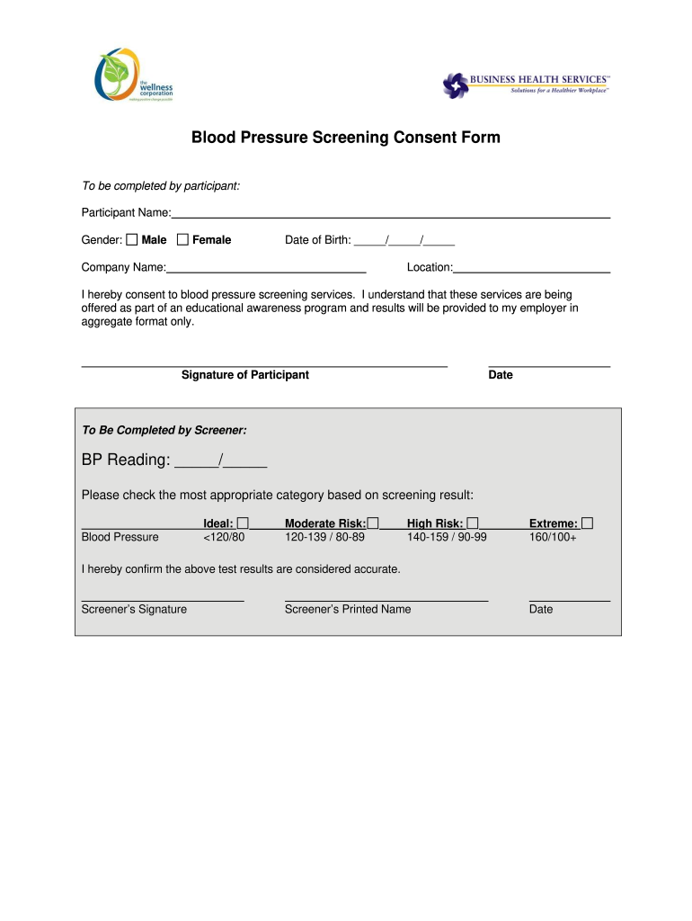 Blood Pressure Screening Consent Form