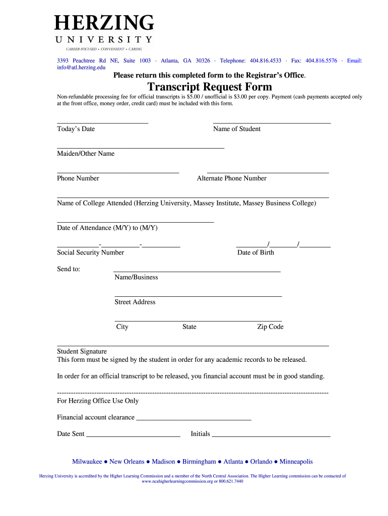 Herzing Transcript  Form