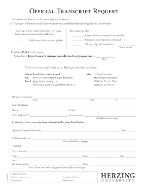  Herzing University Official Transcript Request 2011-2024