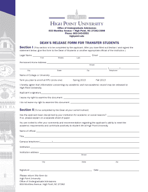 Dean&amp;#39;s Release Form High Point University Highpoint