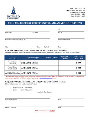  REQUEST for FINANCIAL AID AWARD ADJUSTMENT  Howard 2013-2024