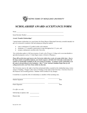  Scholarship Acceptance Form 2011-2024