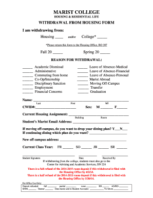 Marist Housing Withdrawal  Form