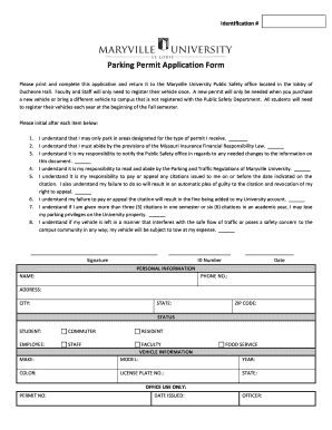 Maryville University Parking Pass  Form